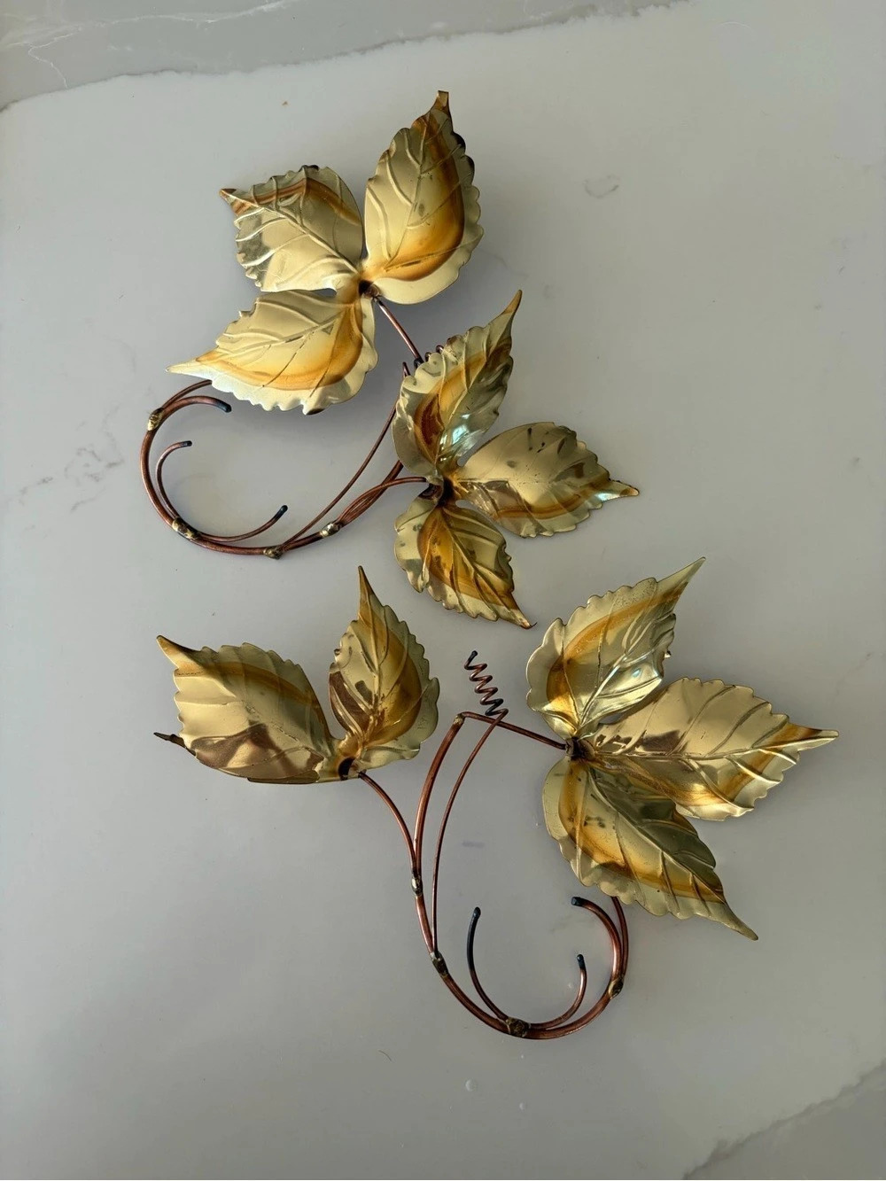 Vtg 80s 90s Homco Gold Leaf Home Wall Hangings textured golden leaves